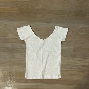 Brandy Melville Cream V-Neck Short Sleeve Top